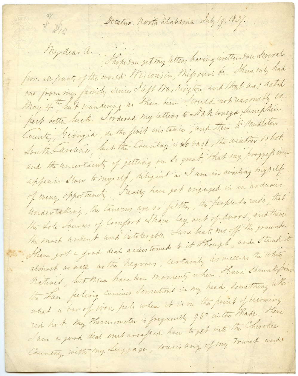 Eksik mektup [G.W. Featherstonhaugh], Decatur, NC, Albay Abert