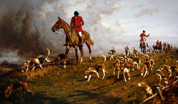 Avcı ve tazılar çizecek (tuval üzerine yağlı boya) by George Wright