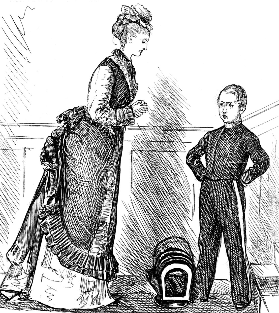 Bir anne yaramaz çocuğunu disipline ediyor by George du Maurier
