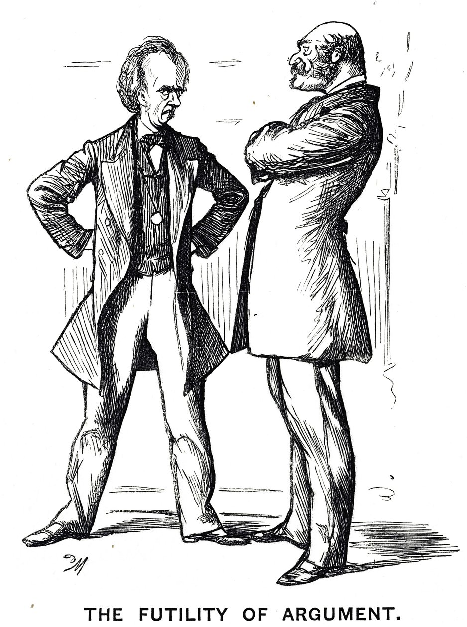 "Argümanın Boşluğu" başlıklı "Frenoloji Argümanı - Yeniden" başlıklı karikatür by George du Maurier