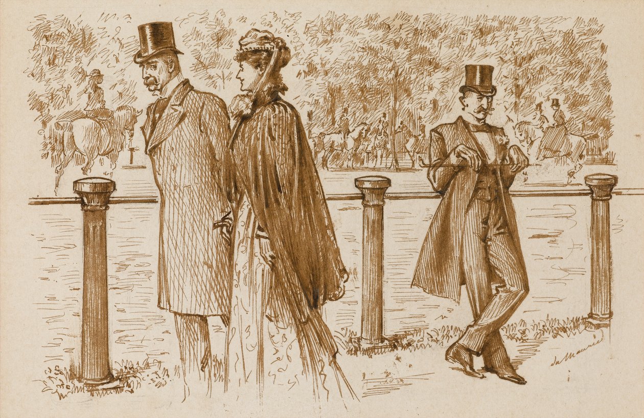 En Passant: Bu Bounderson, değil mi? Bir Köpek Yavrusu olarak boğulmalıydı!, Punch Magazine, 23 Temmuz 1892 (kağıt üzerinde kalem ve sepya mürekkebi) by George du Maurier