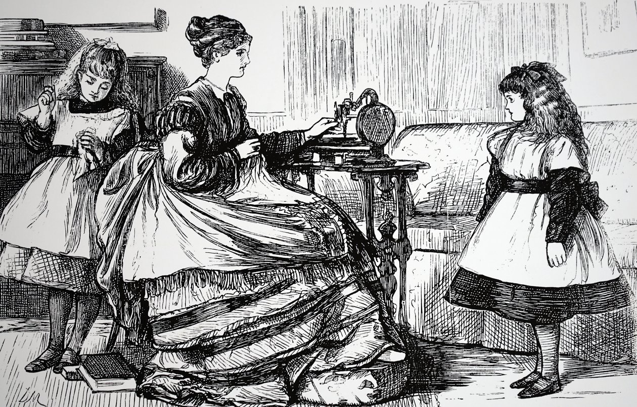 Orta sınıf bir evde dikiş makinesi by George du Maurier