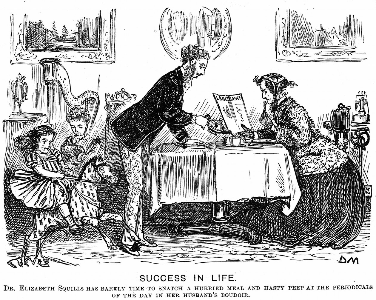 Hayatta Başarı: Rol değişimi ve modern profesyonel kadın. George du Maurier, 1867 için Punch Almanack için karikatür. 1865