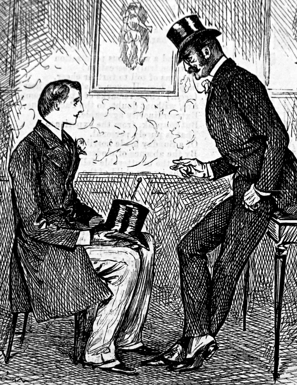 Akşam yemeğinden sonra puro içen ve konuşan iki beyefendi by George du Maurier
