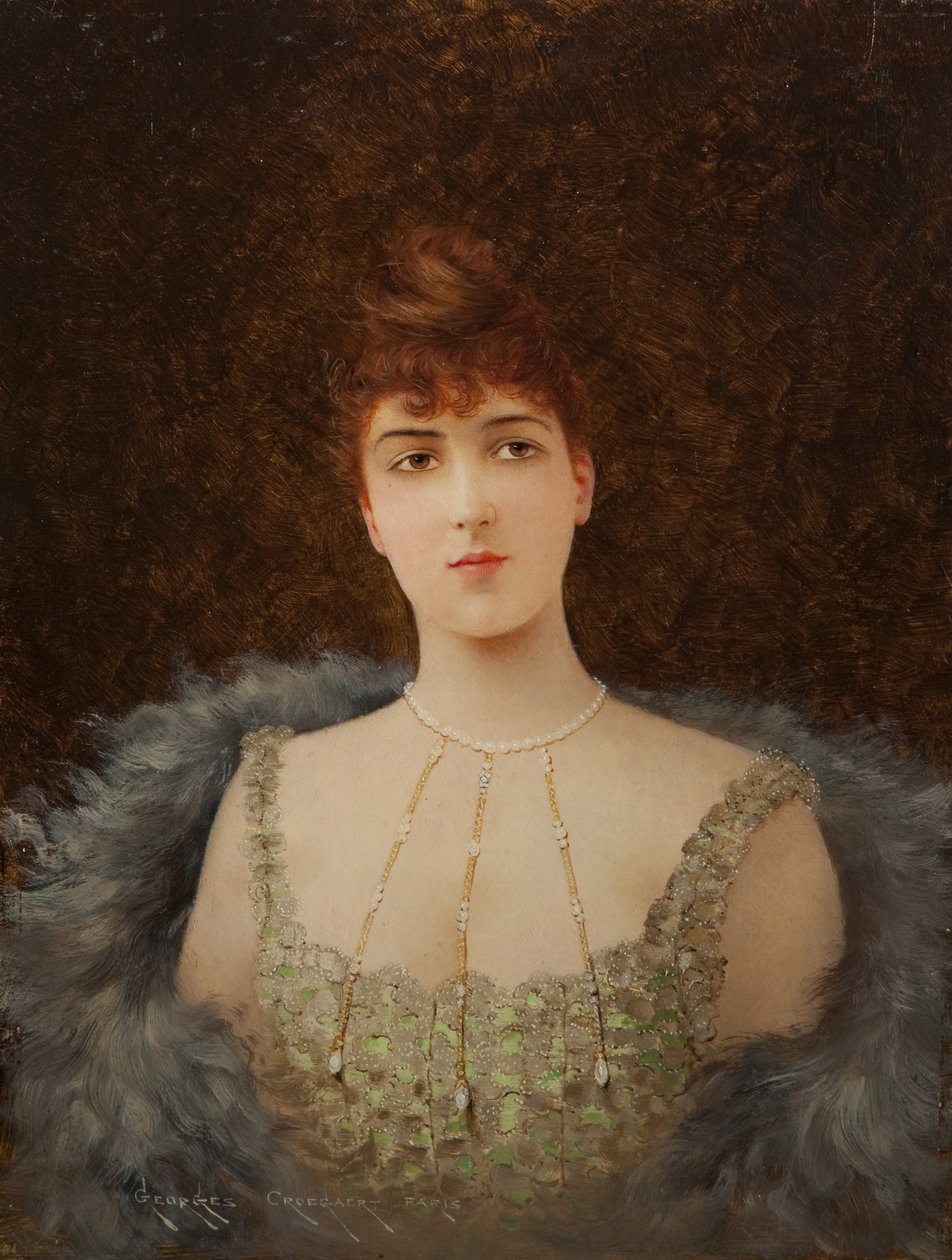 Kürk şal ile bir kız portresi by Georges Croegaert
