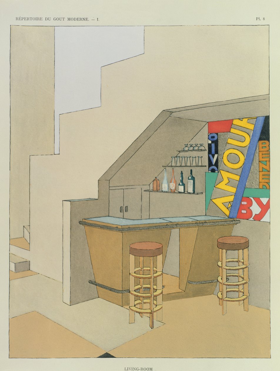 200 baskılık bir Fransız iç tasarım yayınından küçük bir bar için tasarım, c.1928-29 (pochoir baskı) by Georges Djo Bourgeois