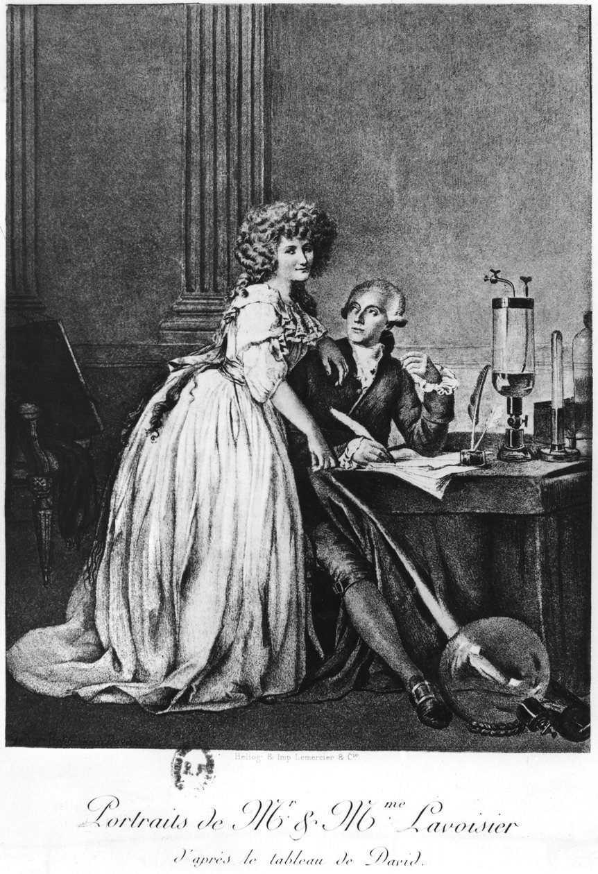Antoine Laurent Lavoisier (1743-94) ve eşi Marie Anne Paulze (1758-1836) (heliogravür) by Georges Ernest Profit