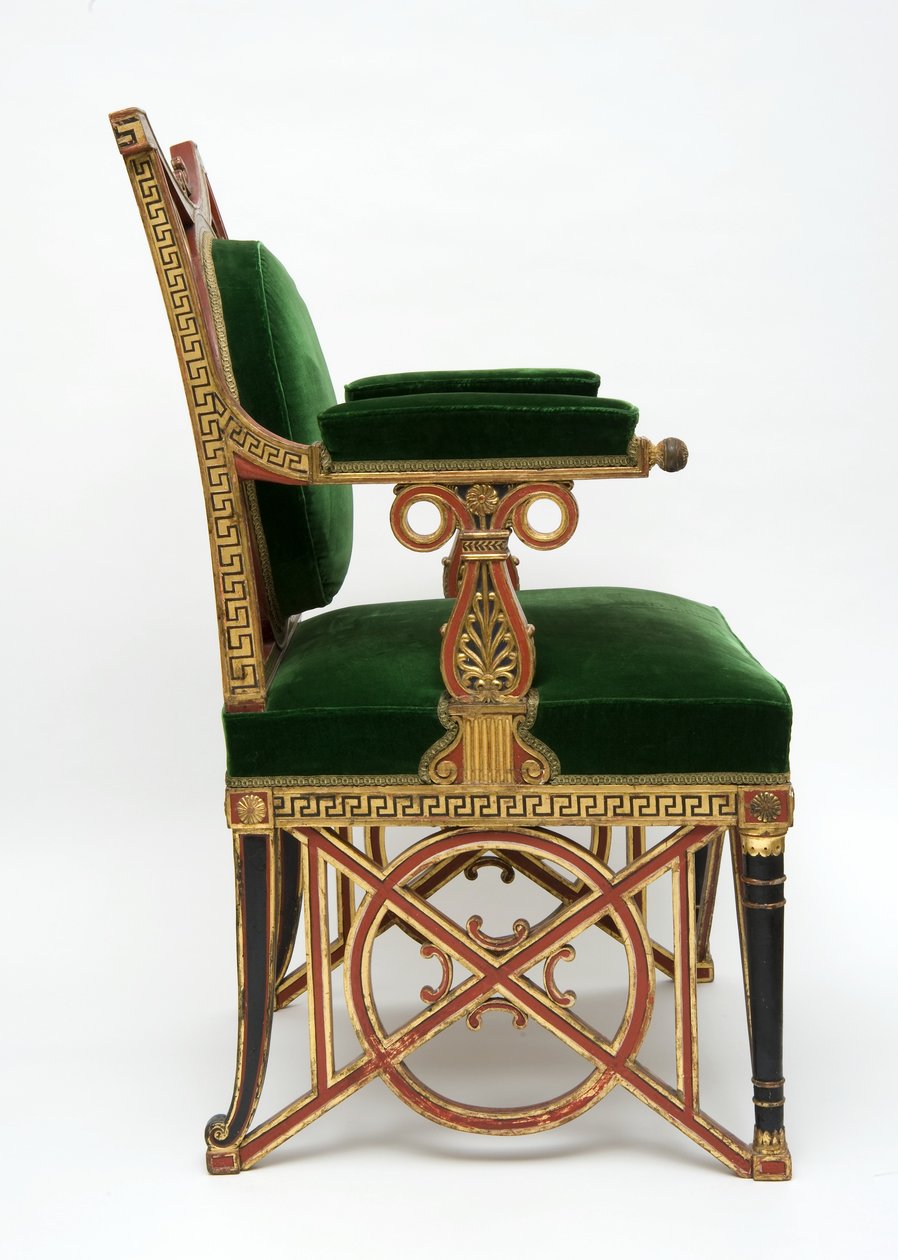 Fauteuil, c.1785-90 (yaldızlı ve yeşil kadifeli yumuşak ağaç) by Georges Jacob