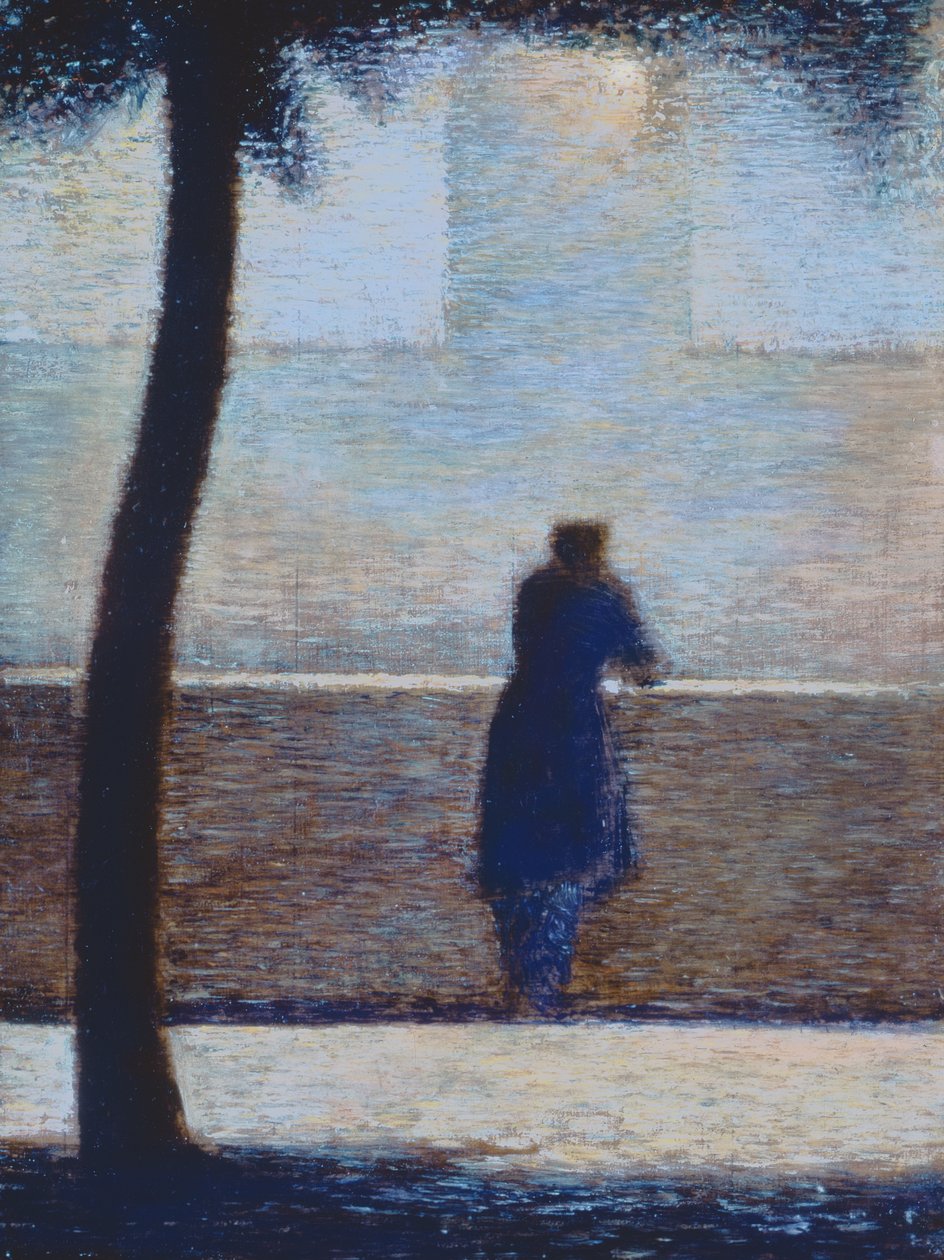 Parapet üzerine yaslanmış adam (karton üzerine yağ) by Georges Seurat