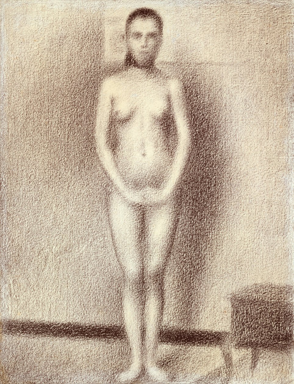 Les Poseuses için çalışma, 1886 (kağıt üzerine konte pastel boya) by Georges Seurat