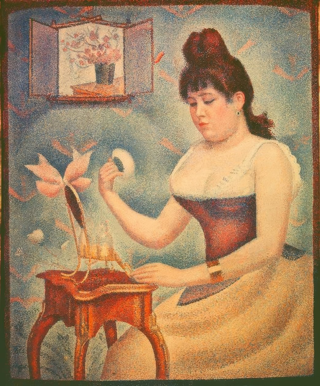 Genç kadın kendini pudralıyor by Georges Seurat