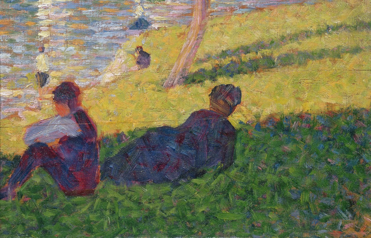 Seated man and reclining woman, study for A Sunday Afternoon on the Island of La Grande Jatte, 1884  by Georges Seurat