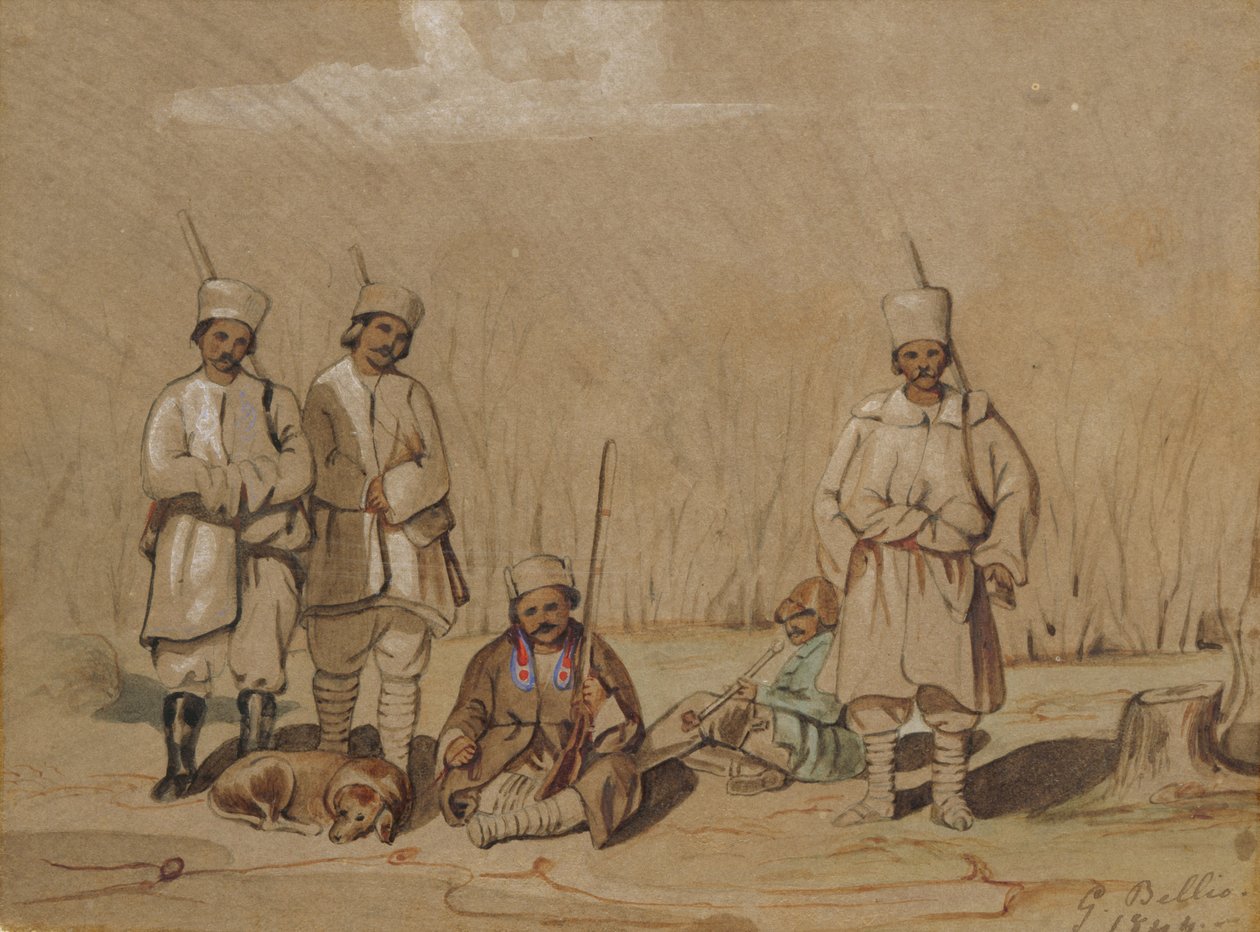 Soldiers Relaxing, 1844 (kağıt üzerinde wc ve guaj) by Georges de Bellio
