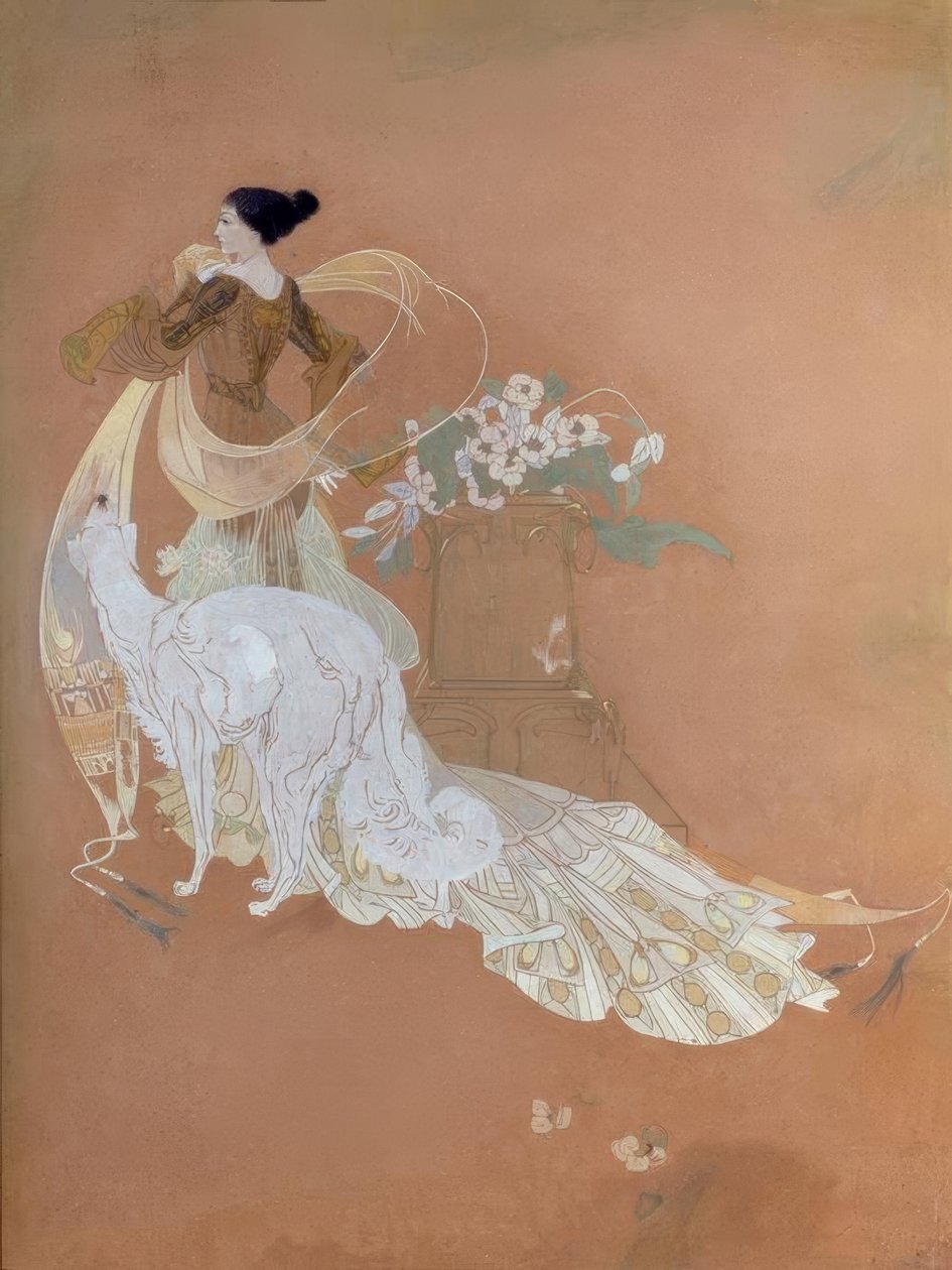 Georges de Feure, Elegante Dame mit Barsoi / Guaj by Georges de Feure