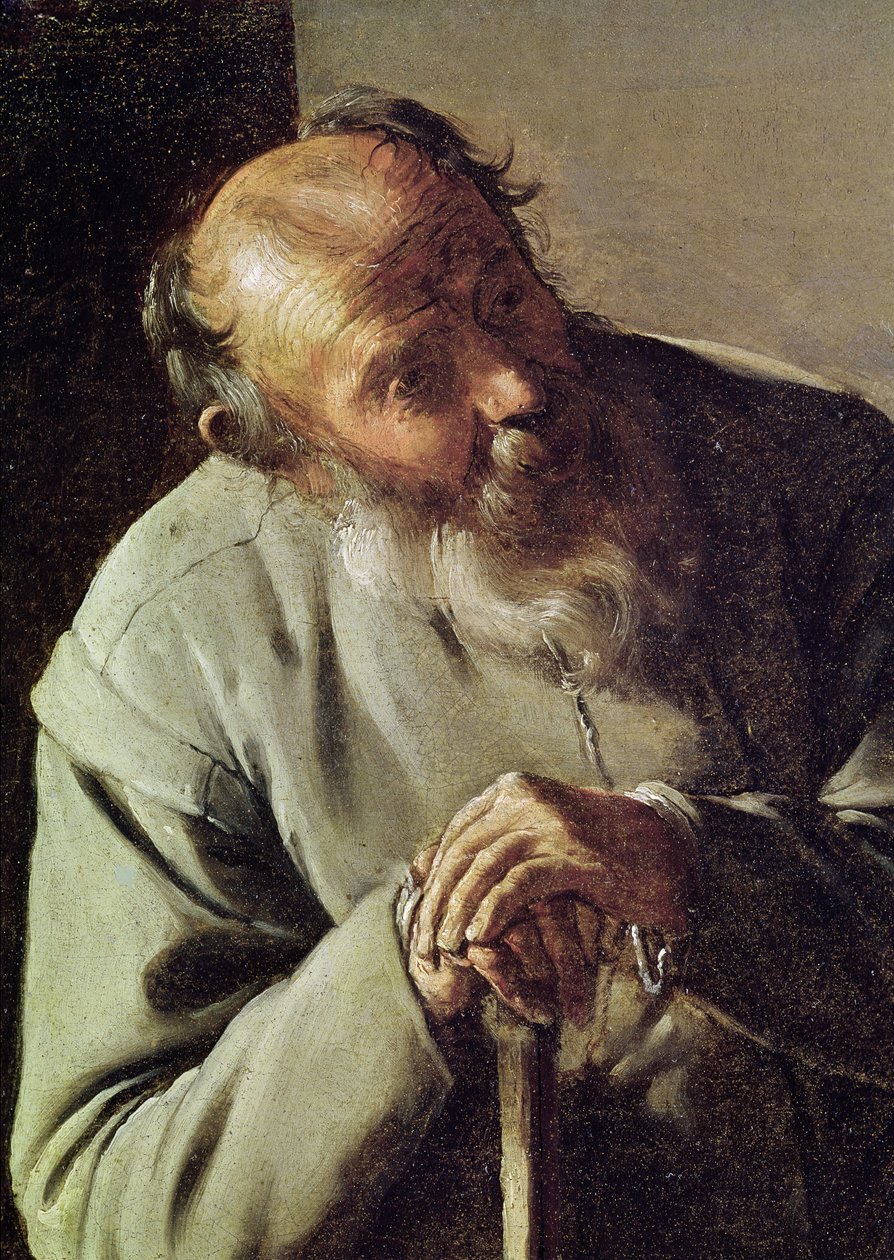 An Old Man, detail of the head, c.1618-19 oil on canvas by Georges de La Tour