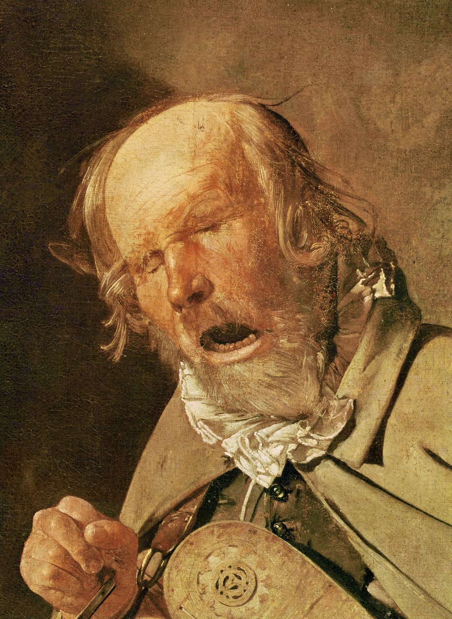 Hurdy-gurdy oyuncusu, kafa detayı, c.1620-25 by Georges de La Tour
