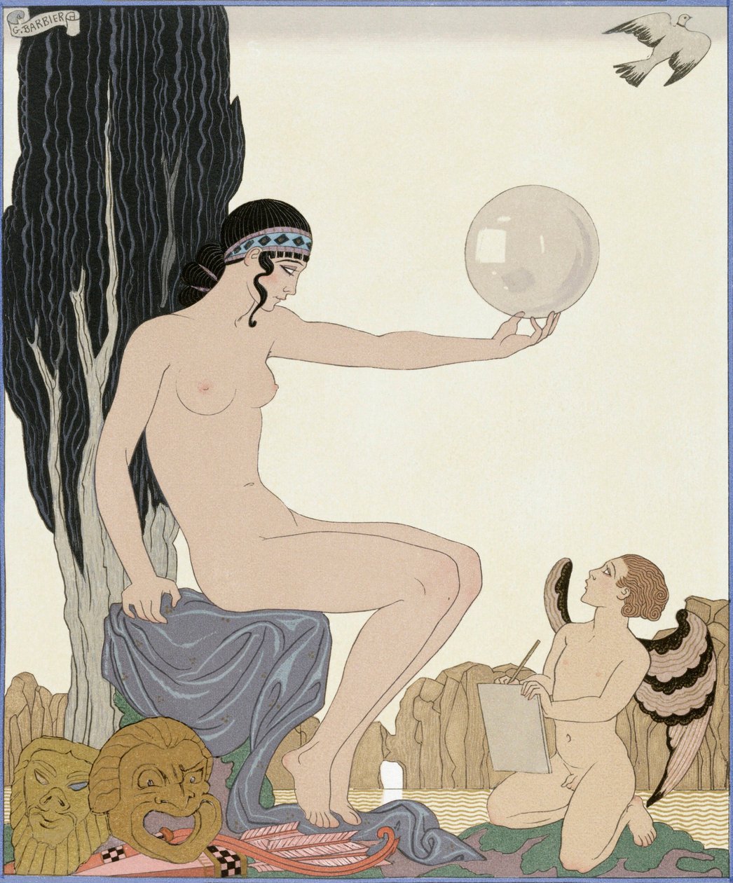 Bir ilham perisi bir sanatçıya ilham verir by Georges Barbier