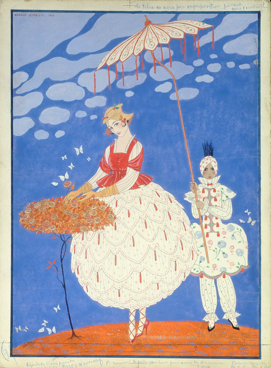 Sonbahar Gülleri (kağıt üzerine kalem, mürekkep ve sulu boya) by Georges Barbier