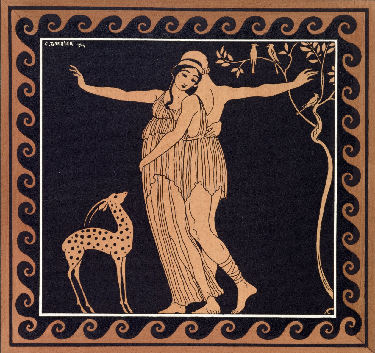 Tamara Karsavina (1885-1978) 1914 ile bale sahnesi (pochoir baskı) by Georges Barbier