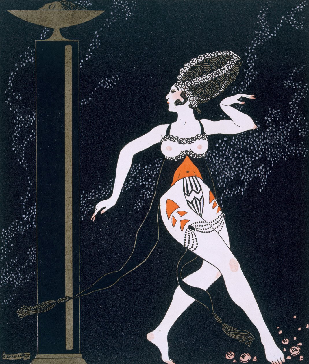 Tamara Karsavina (1885-1978) 1914 ile bale sahnesi (pochoir baskı) by Georges Barbier