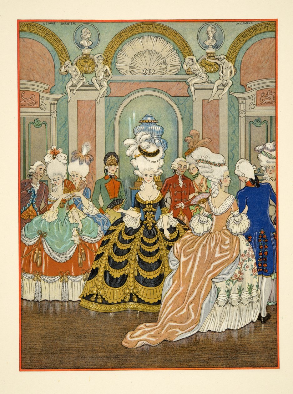 Balo Salonu Sahnesi, Pierre Choderlos de Laclos'un (1741-1803) 1934'teki 'Les Liaisons Dangereuses'dan bir çizim (kalıp baskısı) by Georges Barbier
