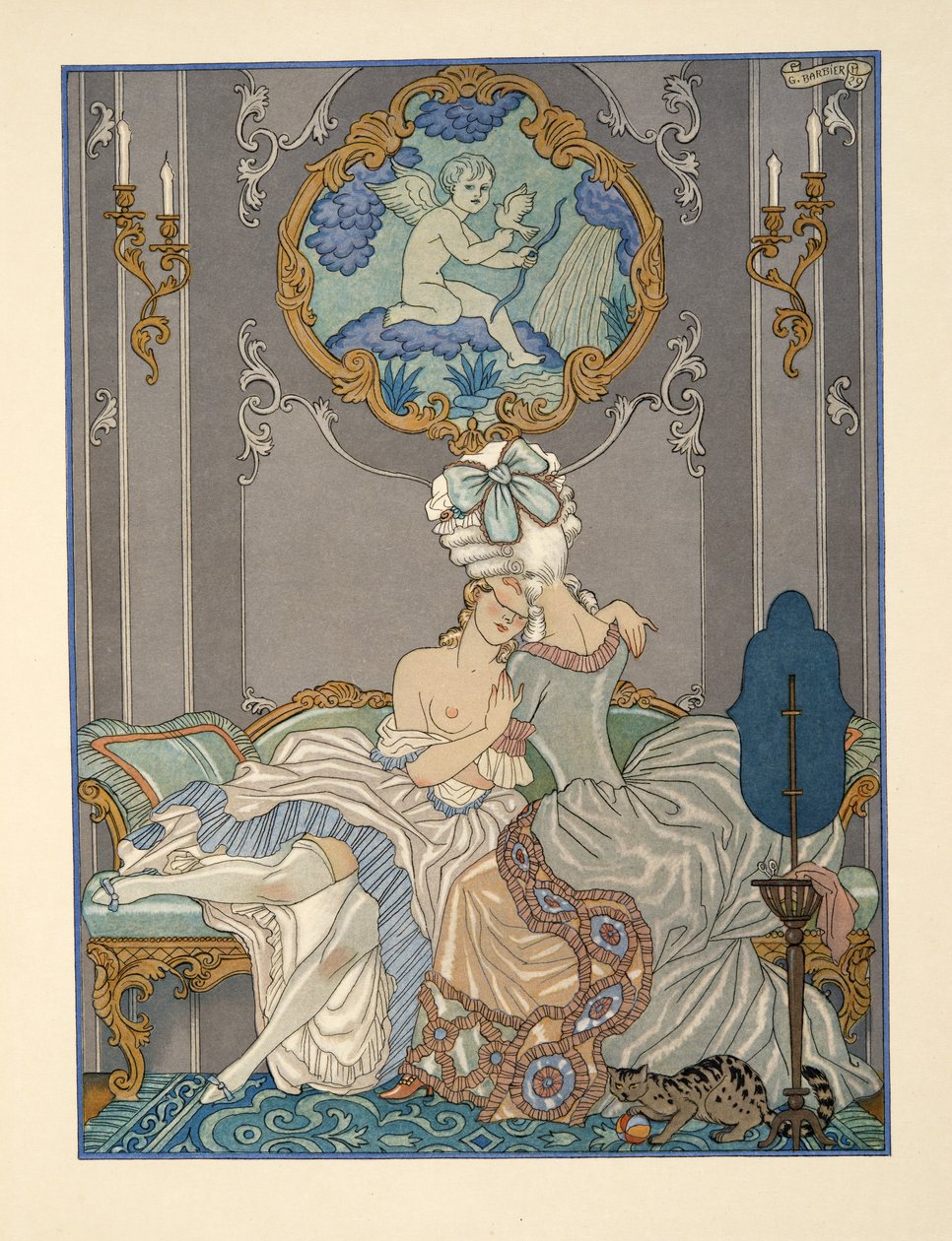 Pierre Choderlos de Laclos (1741-1803) pub'ın 'Les Liaisons Dangereuses' filminden yatak odası sahnesi. 1934 (kalıp baskısı) by Georges Barbier