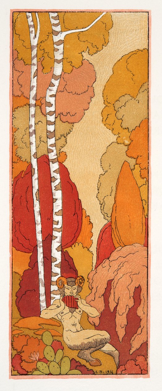 Pastoral Şarkı, Pierre Louys tarafından Les Chansons de Bilitis'ten bir örnek, pub. 1922 (kalıp baskısı) by Georges Barbier
