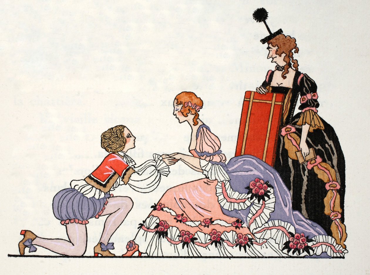 Külkedisi, Yakışıklı Prens ile, üvey annesi bakıyor (pochoir baskı) by Georges Barbier