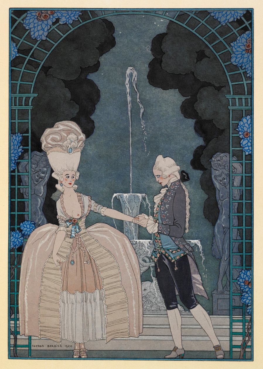 Colloque Duygusal. Bir kadının elini tutan bir adam. by Georges Barbier