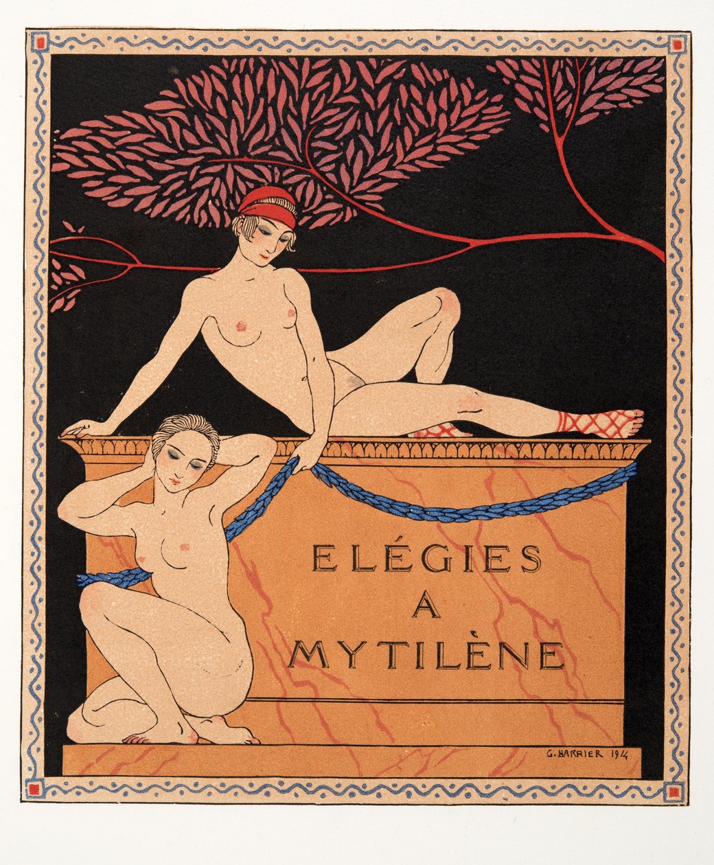 Midilli'deki Ağıtlar, Les Chansons de Bilitis'ten bir çizim, Pierre Louys, pub. 1922 (kalıp baskısı) by Georges Barbier