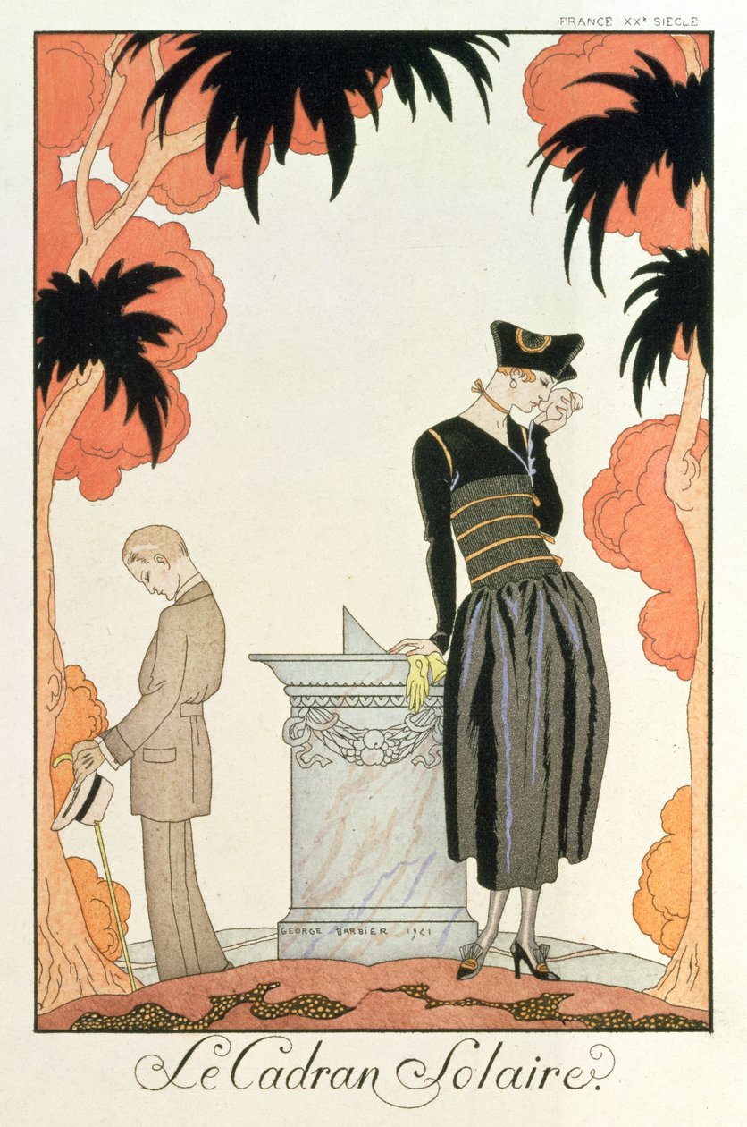 "Falbalas ve fanfreluches, Almanach des Modes", 1921 modası (şablon baskı) by Georges Barbier