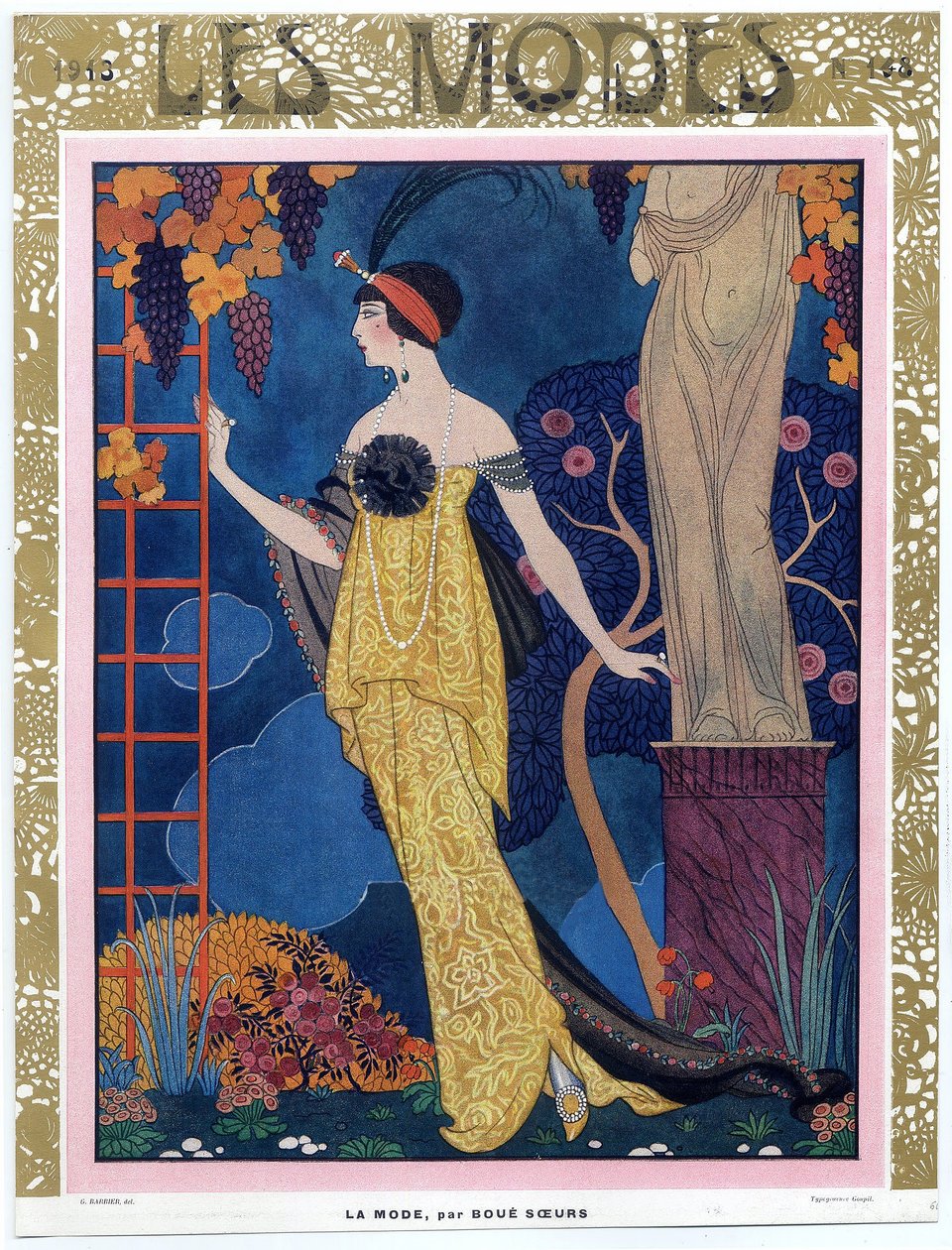 Les Modes Ön Kapak; 1913; bar. 1913 (renkli gravür) by Georges Barbier