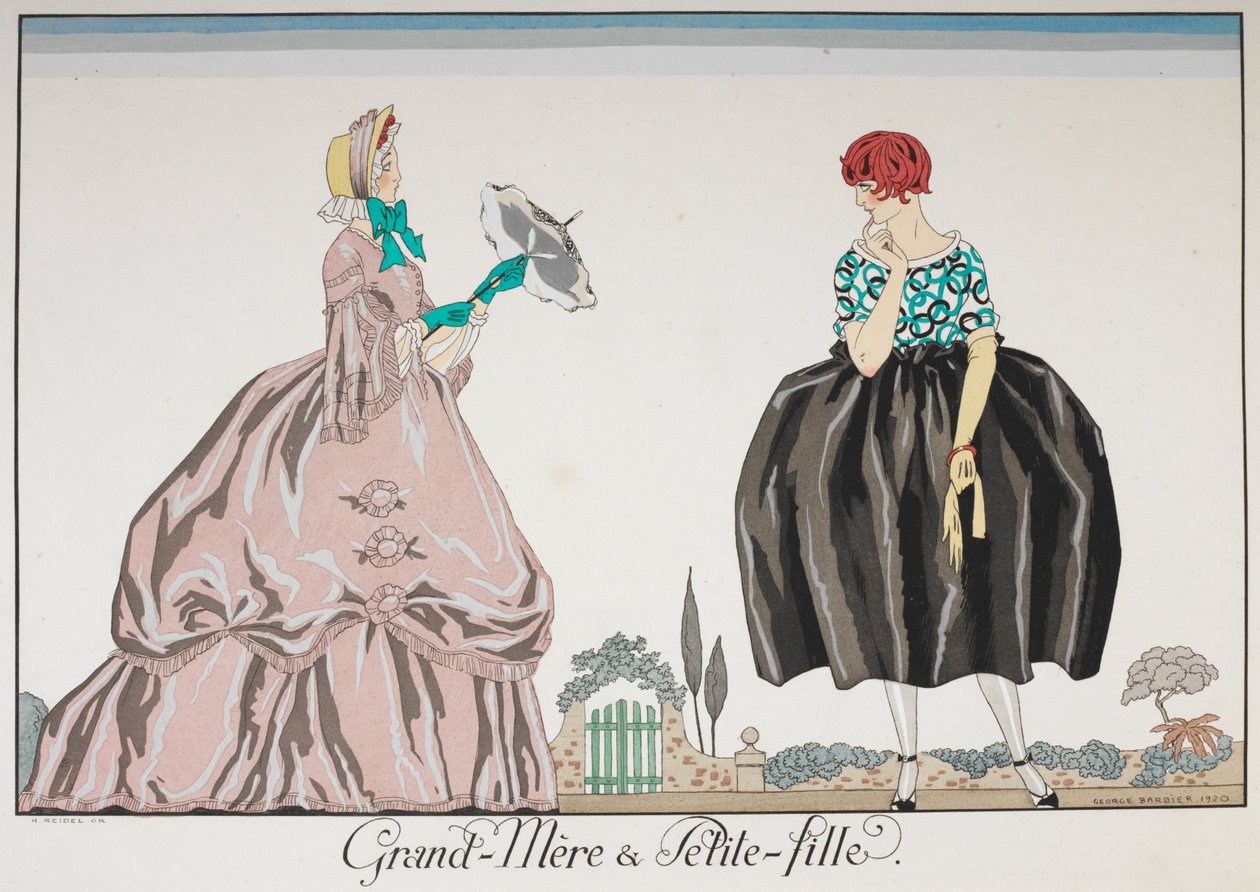 Grand-Mere & Petite fille. Yaşlı bir kadın ve genç bir kız. by Georges Barbier