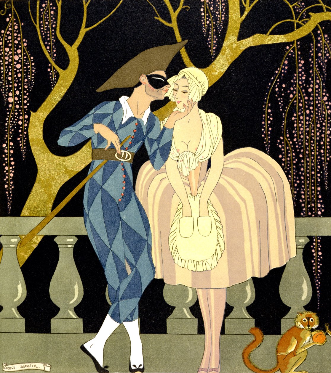 Harlequin's Kiss (kağıt üzerine sulu boya) by Georges Barbier