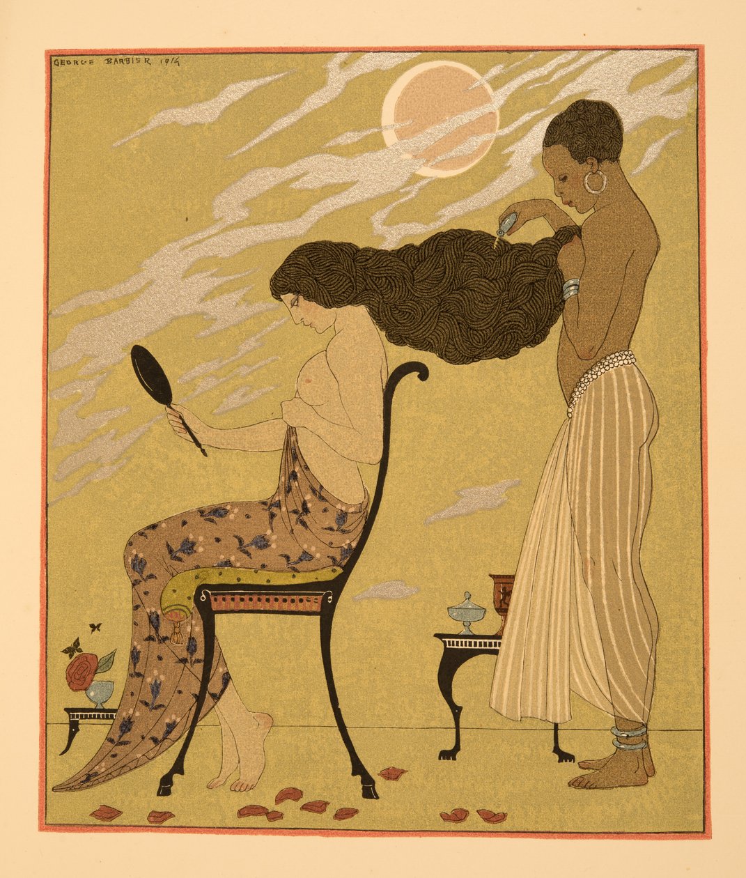 Etimi ve Hayatımı Söylüyorum, Pierre Louys tarafından Les Chansons de Bilitis'ten bir illüstrasyon, pub. 1922 (kalıp baskısı) by Georges Barbier