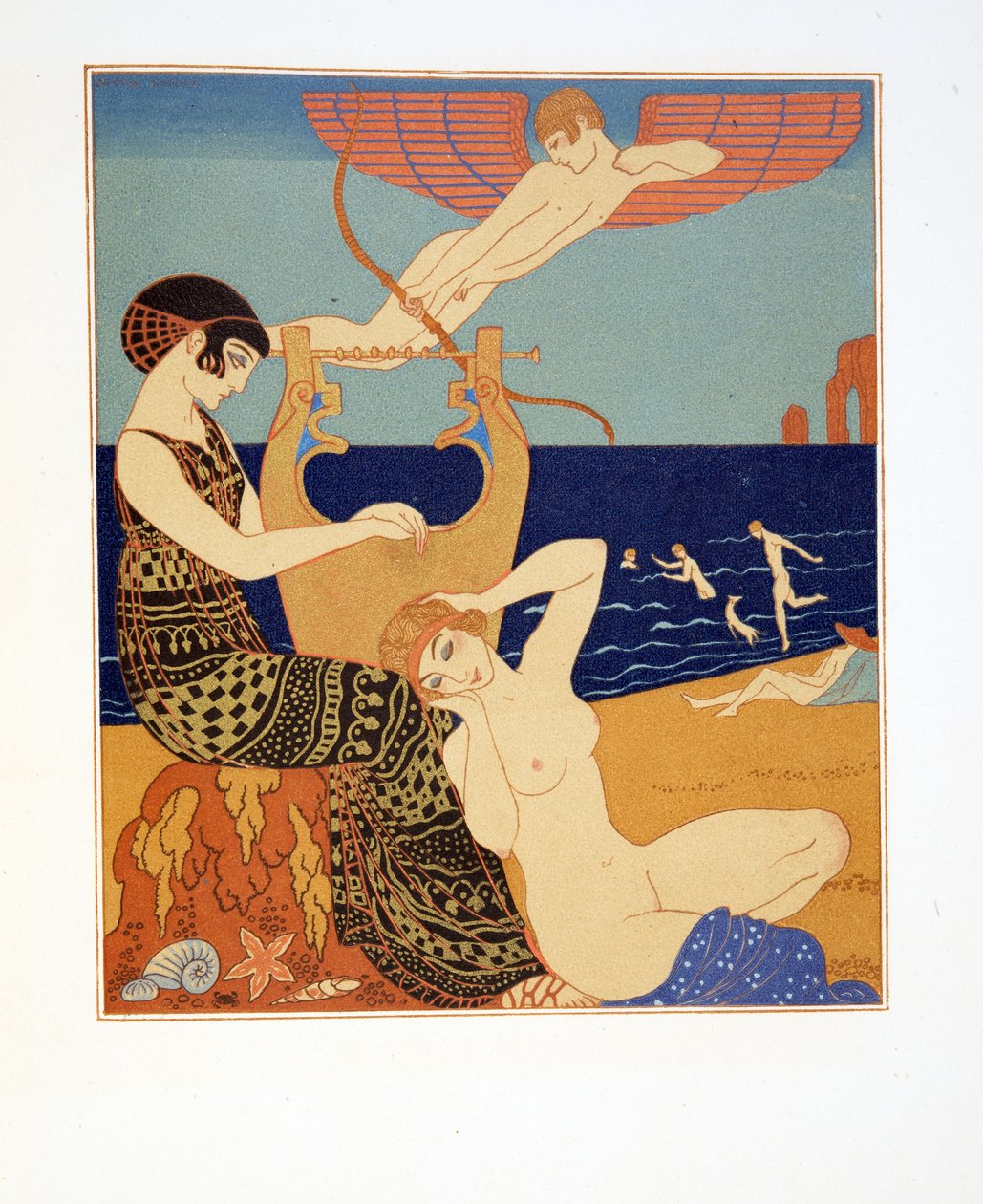 Sembolik Yüzük, Les Chansons de Bilitis'ten İllüstrasyon, Pierre Louys, pub. 1922 (kalıp baskısı) by Georges Barbier