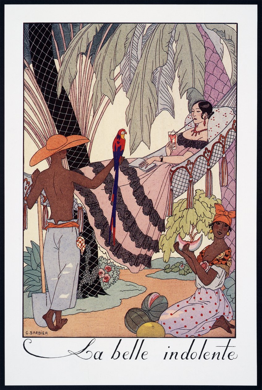 La Belle Indolente, George Barbier (1882-1932), Falbalas et Fanfreluches, Almanach des Modes Presentes, Passees et Futures, Fransa, 20. yüzyıl by Georges Barbier
