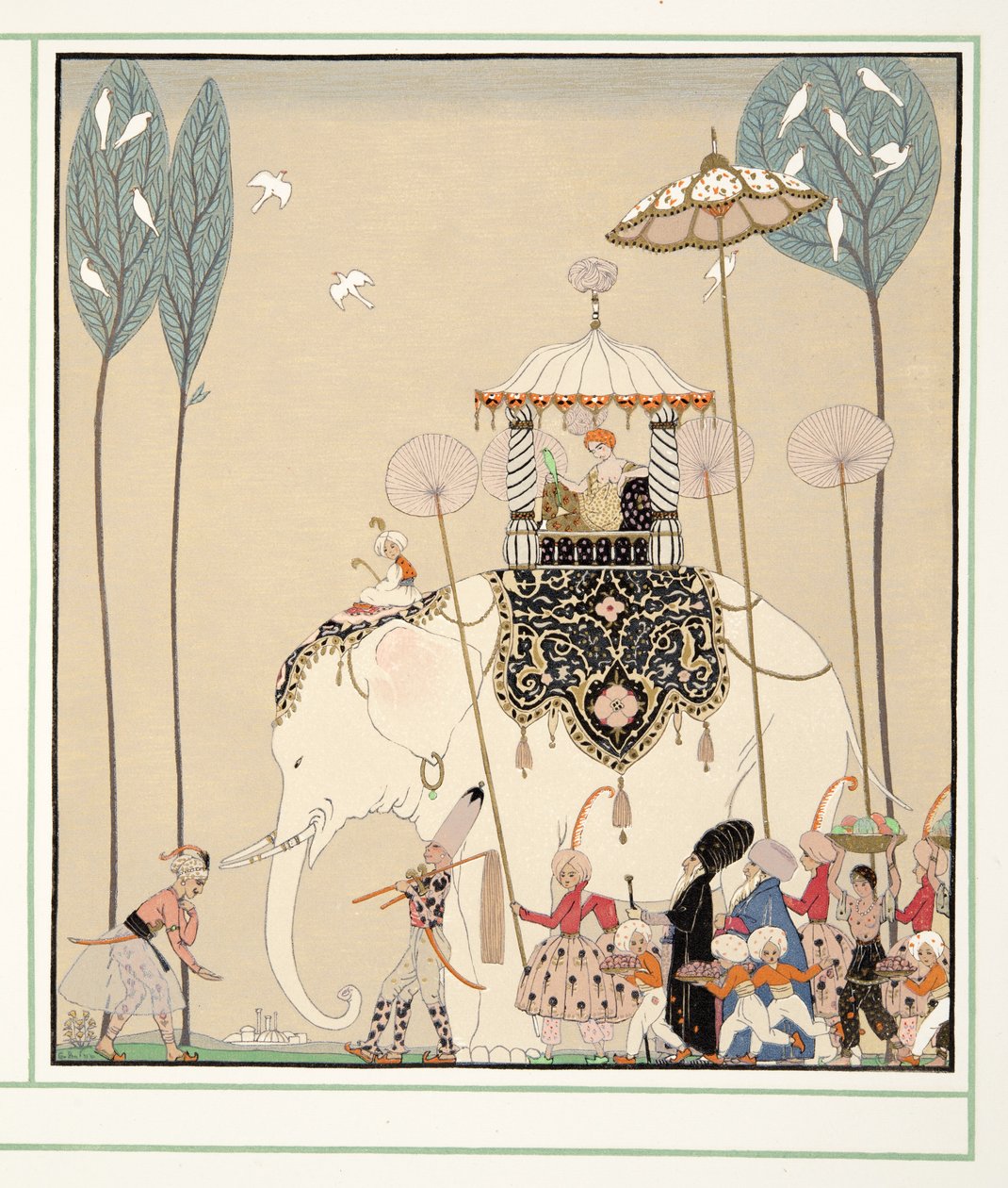 Komedi karakterlerinden Güzel Mines, pub. 1922 (kalıp baskısı) by Georges Barbier