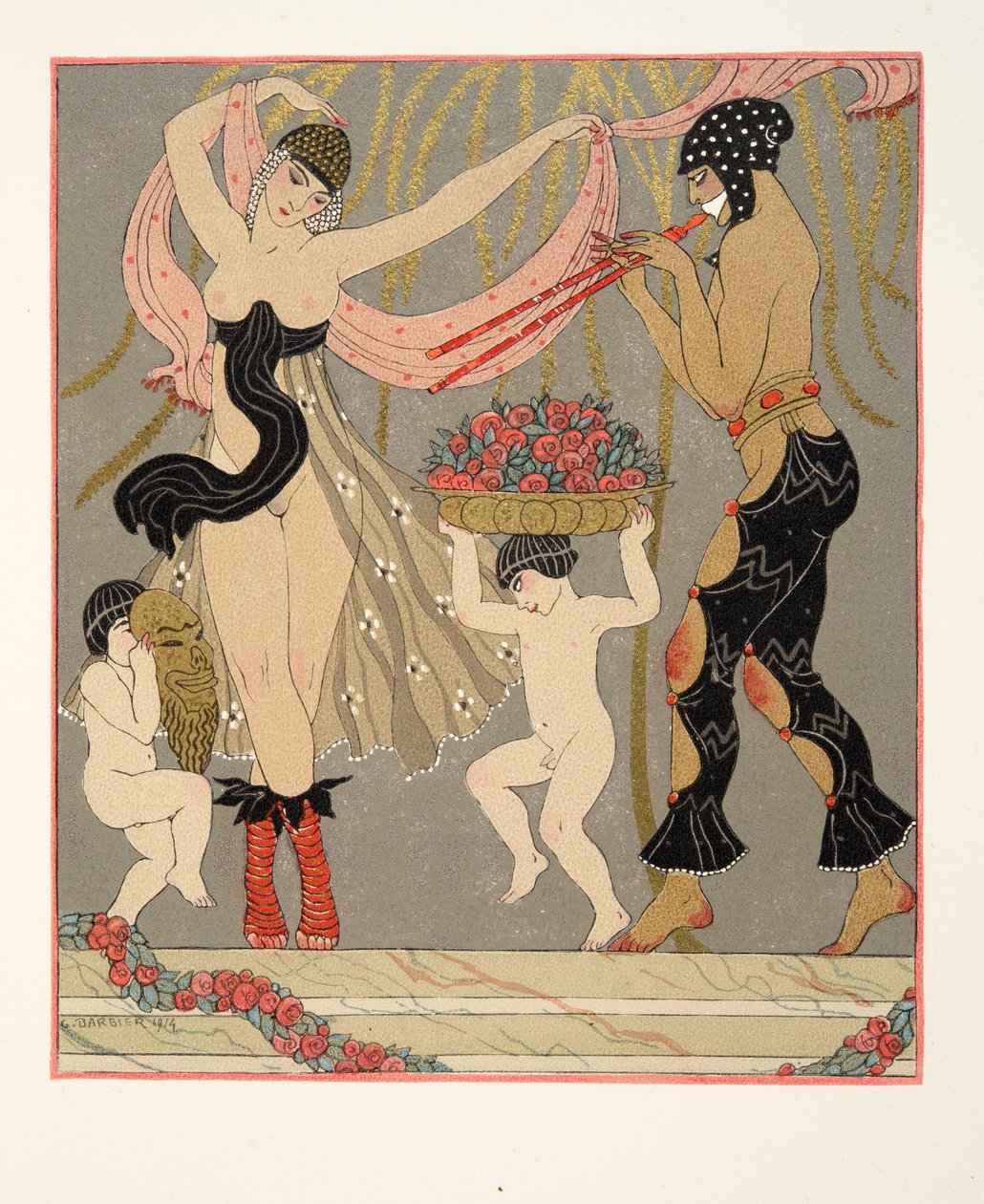 Çiçeklerin Dansı, Les Chansons de Bilitis'ten resim, Pierre Louys, pub. 1922 (kalıp baskısı) by Georges Barbier