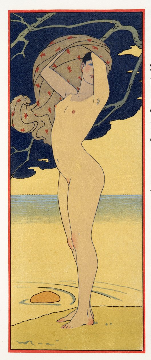 La Riviere de la Foret, Les Chansons de Bilitis'ten bir çizim, Pierre Louys, pub. 1922 (kalıp baskısı) by Georges Barbier