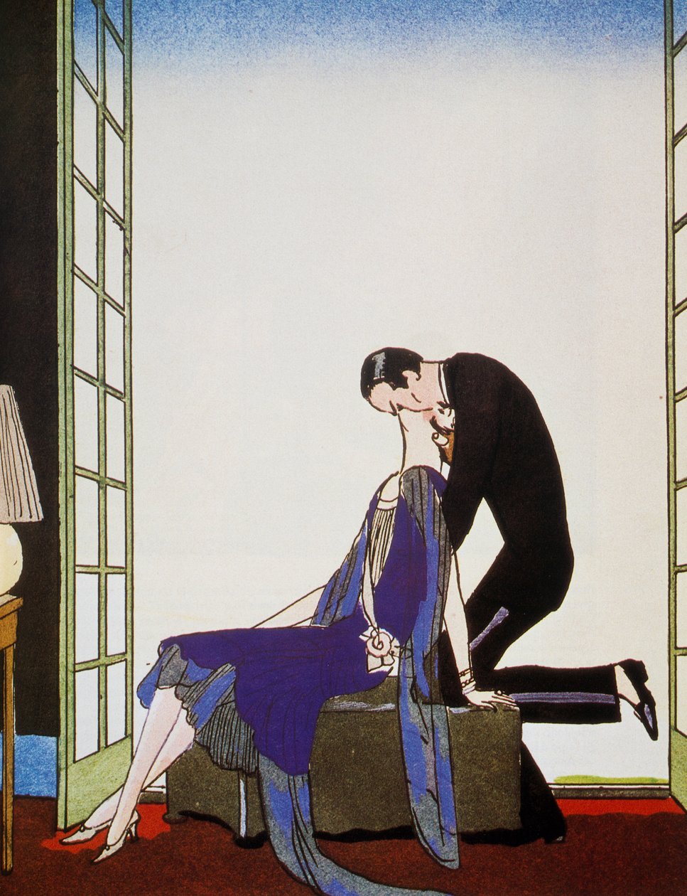 Ateş, litografi George Barbier (1882-1932), Falbalas et Fanfreluches, Almanach des Modes Presentes, Passees ve Futures