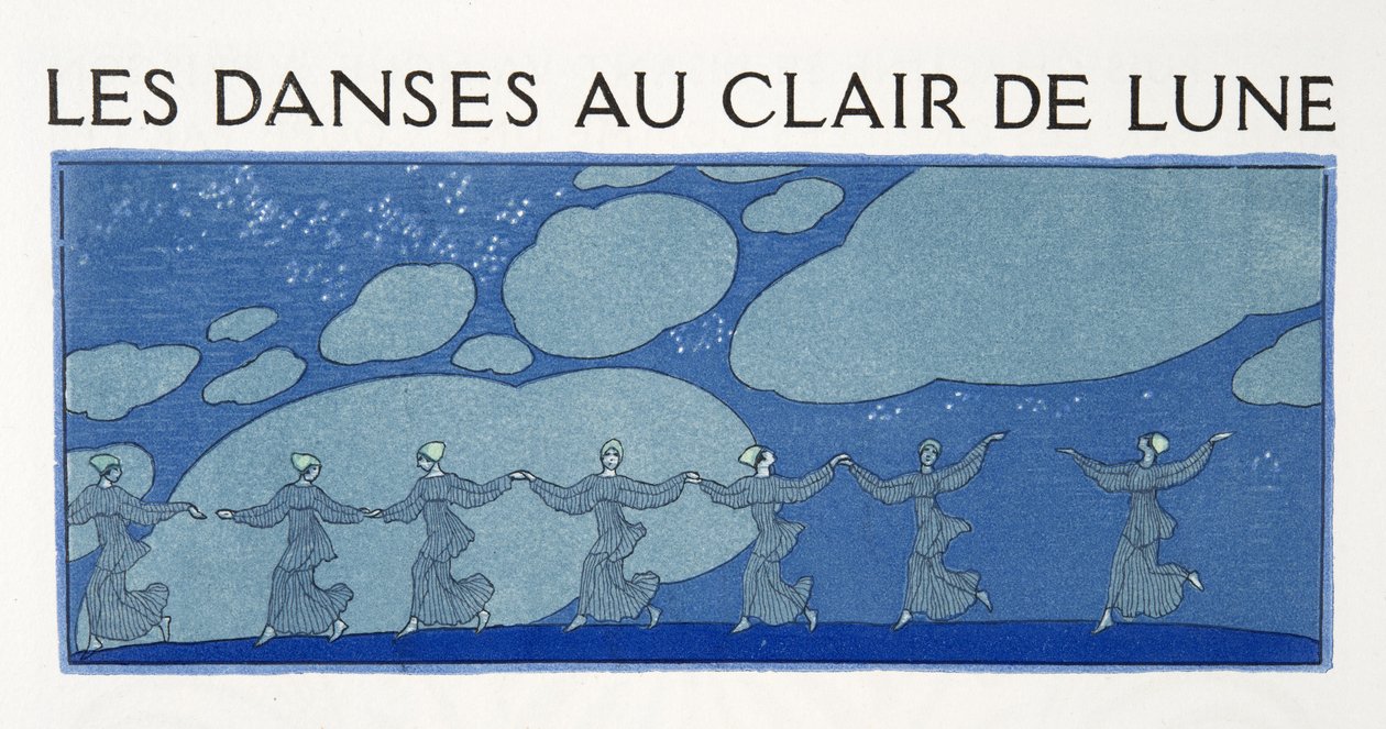 Ayışığı Dansları, Les Chansons de Bilitis'ten bir çizim, Pierre Louys, pub. 1922 (kalıp baskısı) by Georges Barbier