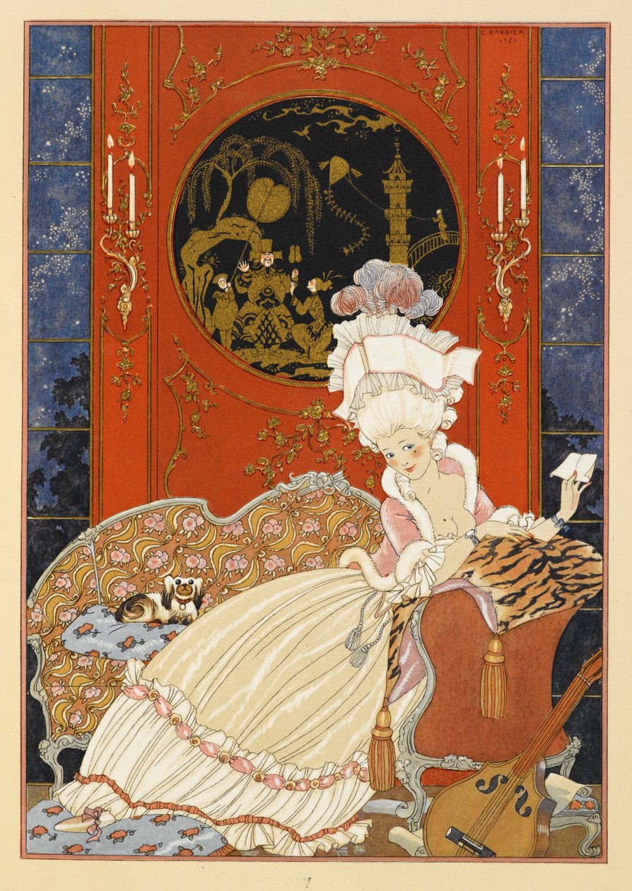 mektup. Mektup okuyan bir kadın. by Georges Barbier
