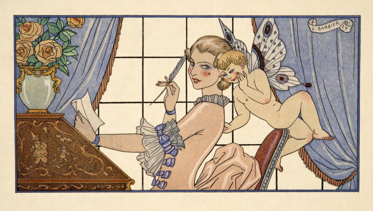 Pierre Chodlerlos de Laclos (1741-1803) tarafından yazılan 'Les Liaisons Dangereuses'dan İlk Mektup, pub. 1934 (kalıp baskısı) by Georges Barbier
