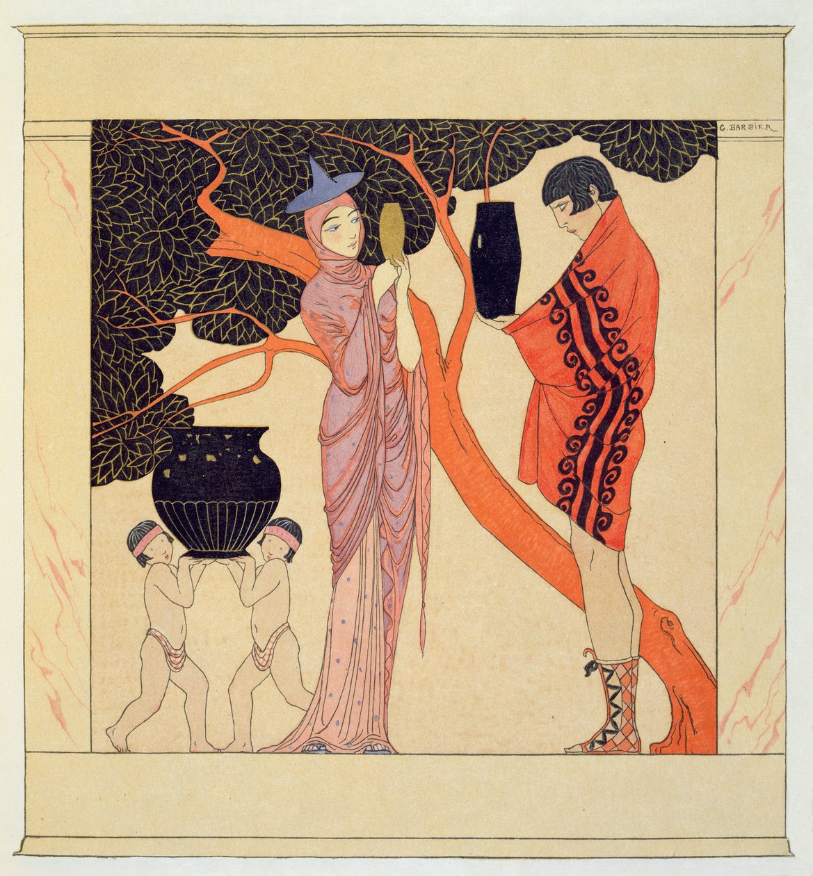 Aşk Simgesi (kağıt üzerine sulu boya) by Georges Barbier