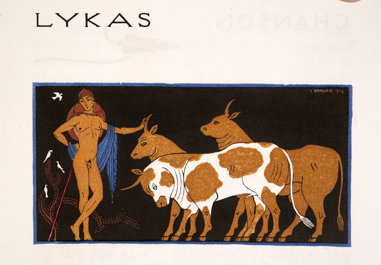 Lykas, Les Chansons de Bilitis'ten bir çizim, Pierre Louys, pub. 1922 (kalıp baskısı) by Georges Barbier