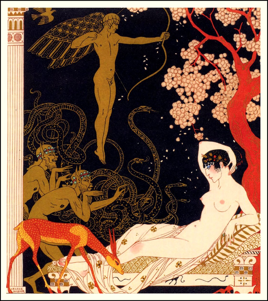 'La Belle Helene' afişi (renkli lito) by Georges Barbier