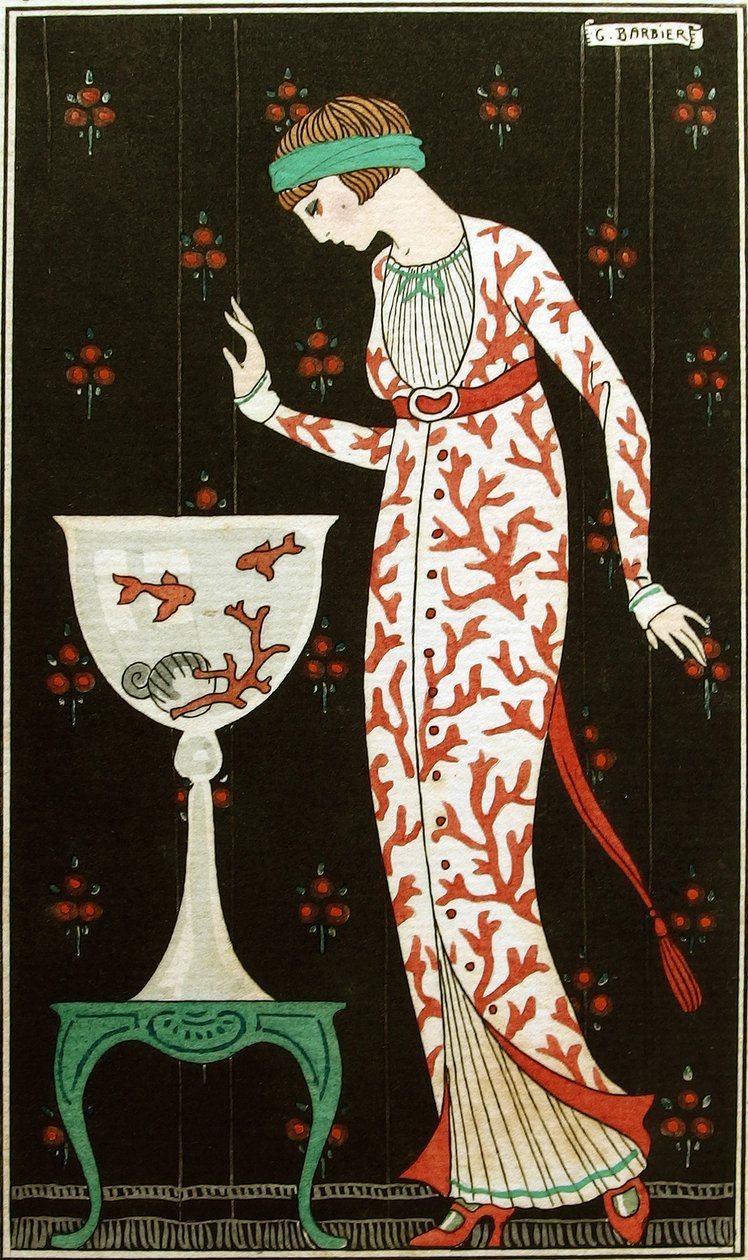 "Brochee İpek Ev Elbisesi" 1913 (stencil) by Georges Barbier
