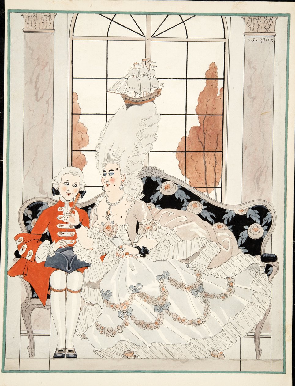 Düşes, c. 1930 (kağıt üzerine sulu boya) by Georges Barbier