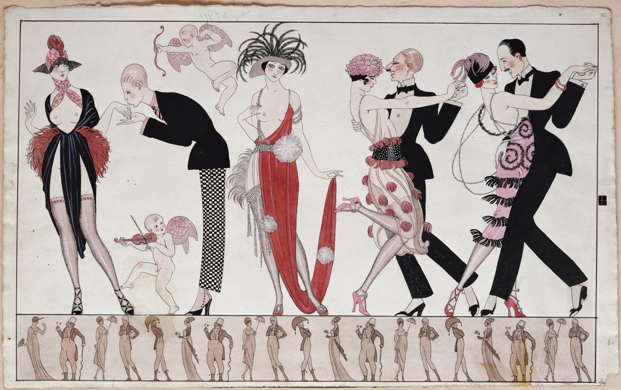 Tango (kalem, mürekkep ve kağıt üzerine sulu boya) by Georges Barbier